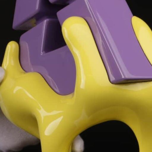 Glossy yellow and purple sculptural 3D printed trophy forms